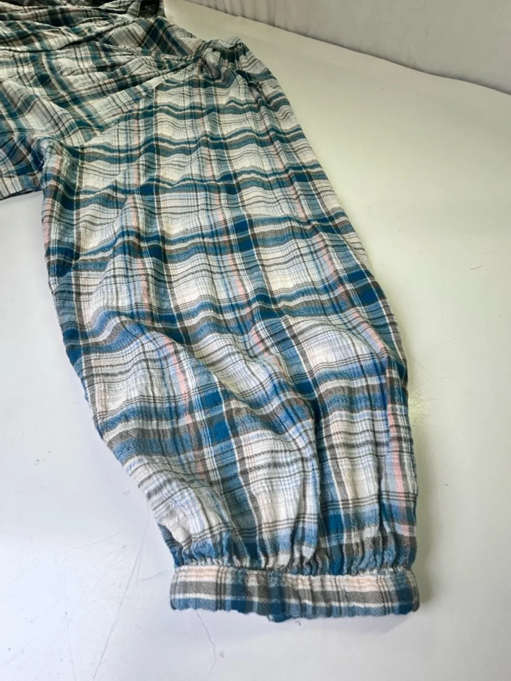 Old Navy Blue Plaid Peasant Boho Button Down Blouse Top Long Sleeve XXL - Picture 7 of 10